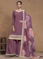 Roman Silk Dark Pink Party Wear Printed Sharara Suit